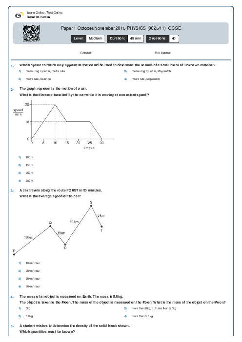 Paper 1 October/November 2015 PHYSICS (0625/11) IGCSE