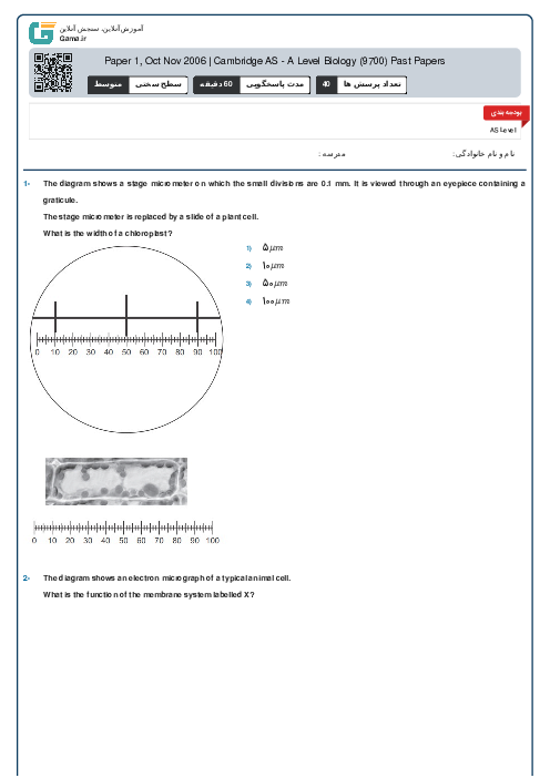 Paper 1, Oct Nov 2006 | Cambridge AS - A Level Biology (9700) Past Papers