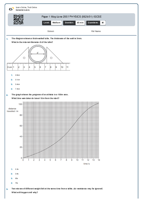 Paper 1 May/June 2007 PHYSICS (0625/01) IGCSE