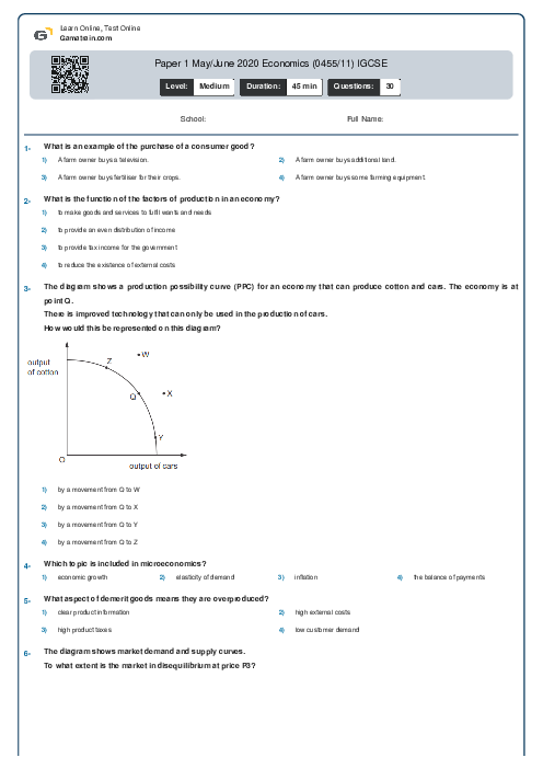 Paper 1 May/June 2020 Economics (0455/11) IGCSE
