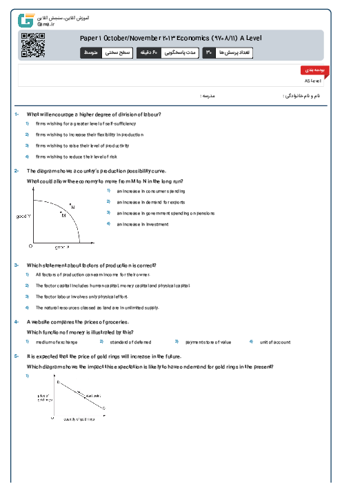 Paper 1 October/November 2013 Economics (9708/11) A Level