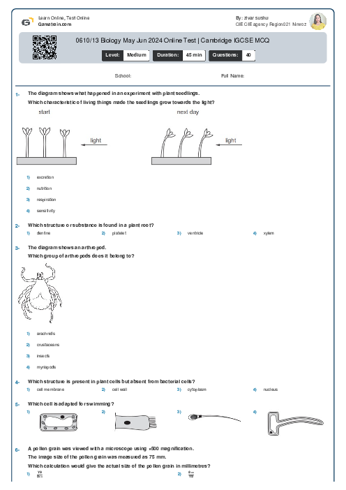0610/13 Biology May Jun 2024 Online Test | Cambridge IGCSE MCQ