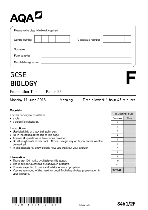 Biology 8461/2F June 2018