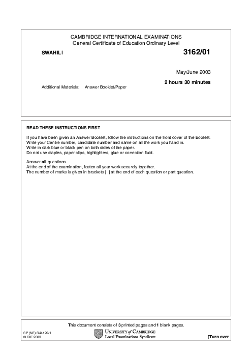 Swahili 3162/01 May June 2003