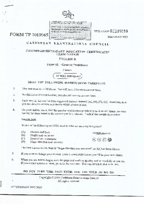 English B June 2019 Paper 1