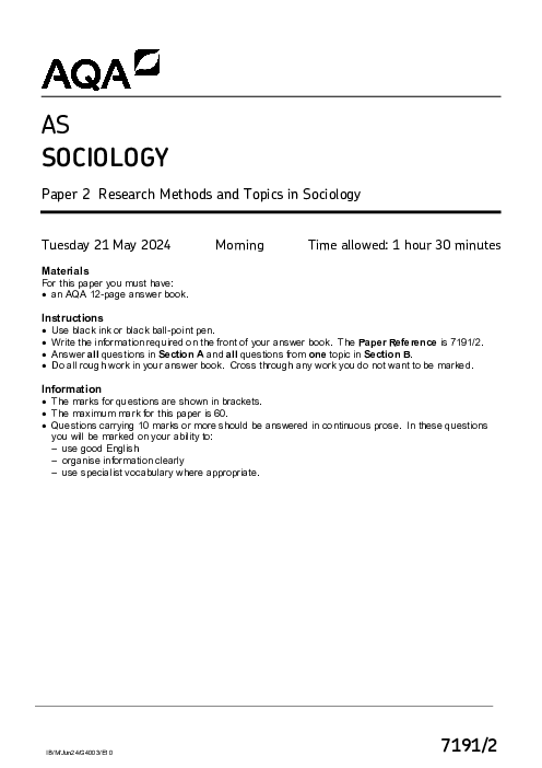 Sociology 7191/2 June 2024