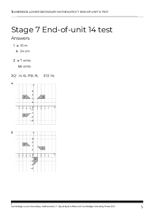 Year 7 Mathematics End of Unit 14 Test - Answers Included