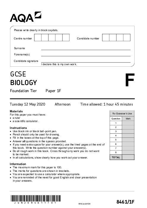 Biology 8461/1F June 2020