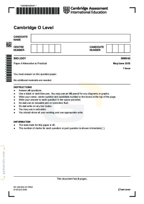 Biology 5090/42 May June 2025
