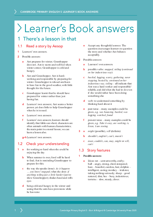 English 5 , Learner′s Book Answers Primary Checkpoint | PDF