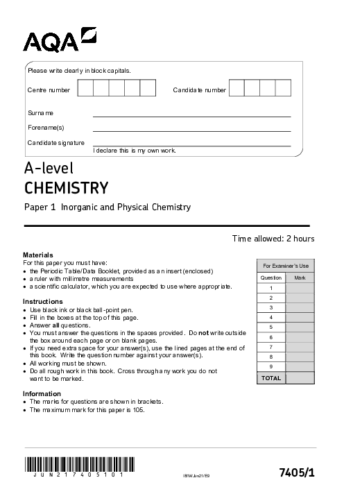 Chemistry 7405/1 June 2021