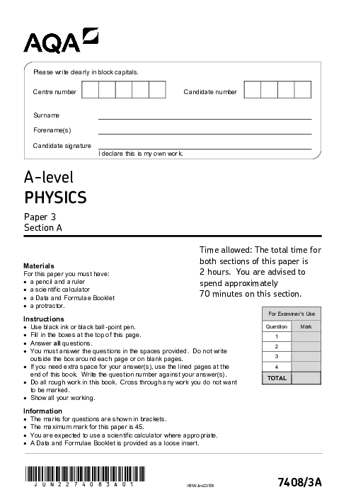 Physics 7408/3A June 2022