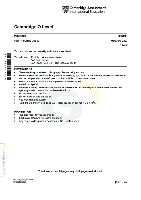 Physics 5054/11 May June 2023