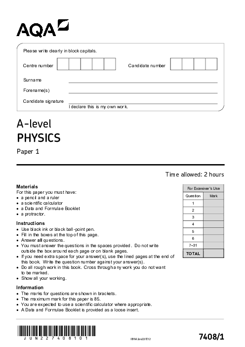 Physics 7408/1 June 2022