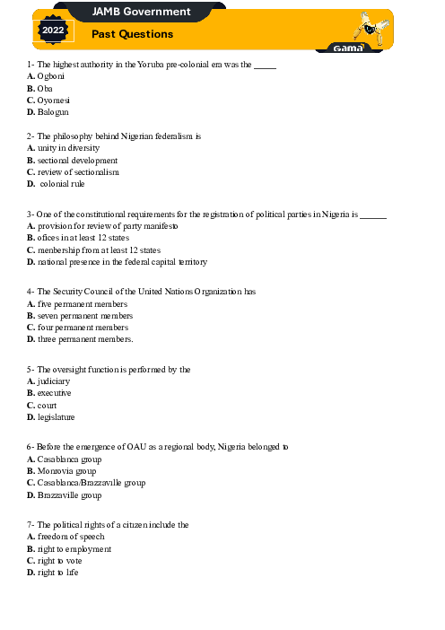 Government 2022 Past Questions Word & PDF Included