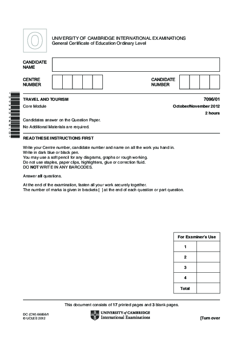 Travel & Tourism 7096/01 Oct Nov 2012