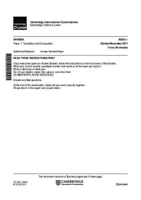 Spanish 3035/11 Oct Nov 2017