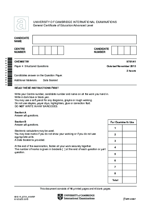 Chemistry 9701/36 Oct Nov 2013 | Cambridge AS Level Past Papers With Mark Scheme