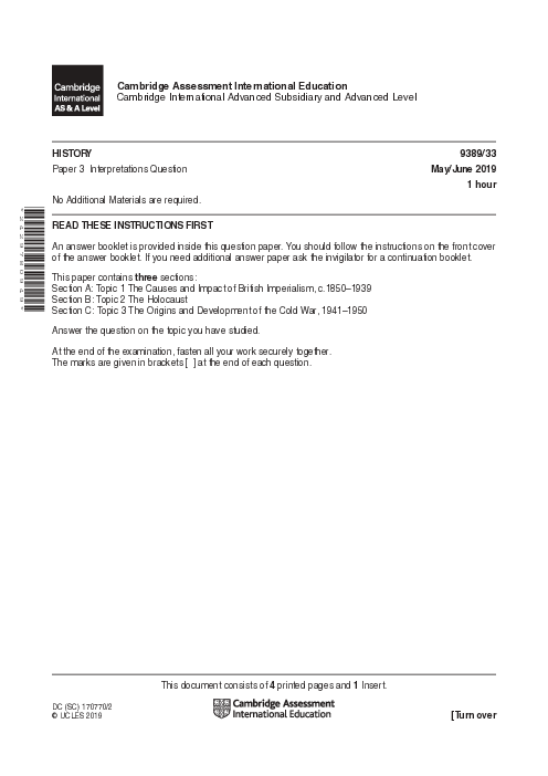 History 9389/22 May June 2019 | Cambridge AS & A Level Past Papers With Mark Scheme