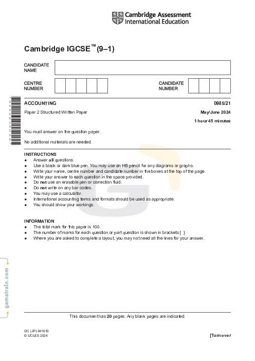 Accounting 0985/21 May June 2024