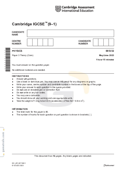 Physics 0972/32 May June 2023