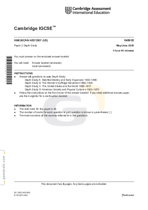 History American in US 0409/02 May June 2025