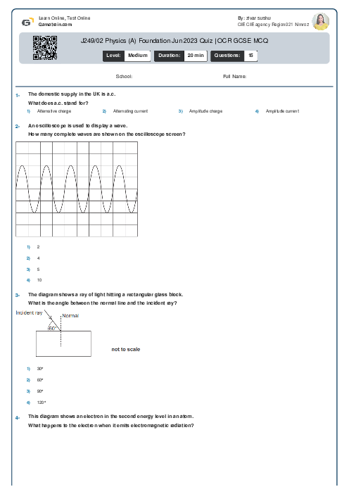 J249/02 Physics (A) Foundation Jun 2023 Quiz | OCR GCSE MCQ