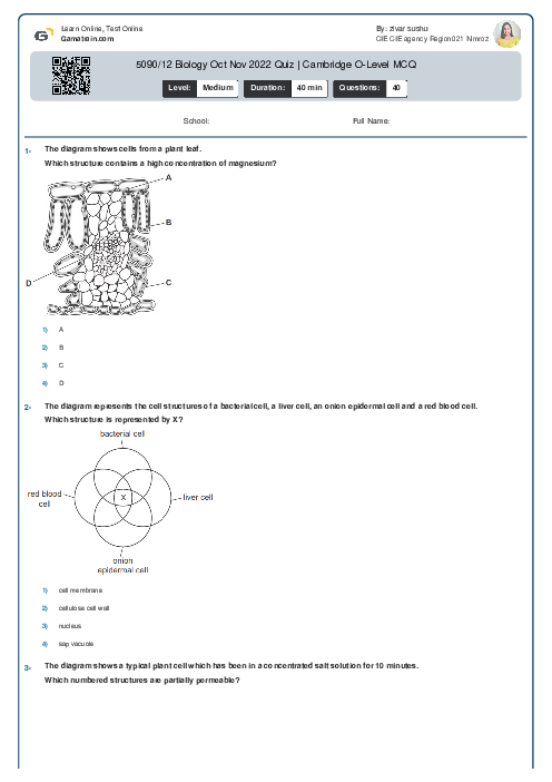 5090/12 Biology Oct Nov 2022 Quiz | Cambridge O-Level MCQ