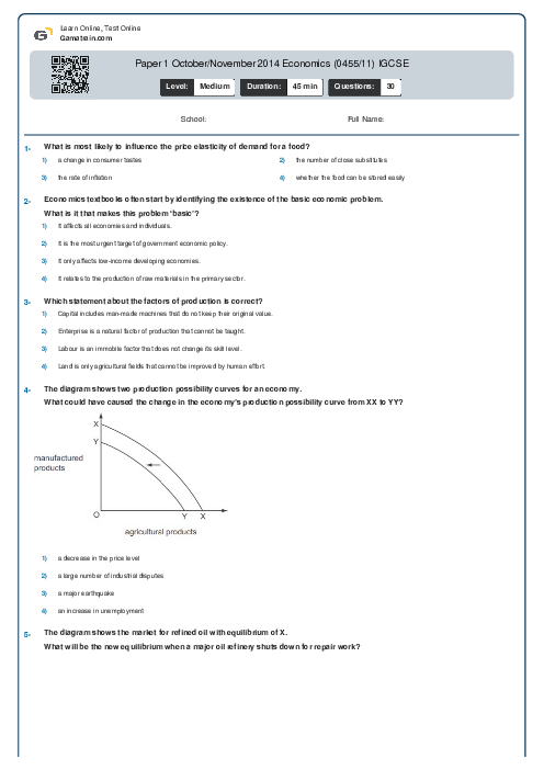 Paper 1 October/November 2014 Economics (0455/11) IGCSE