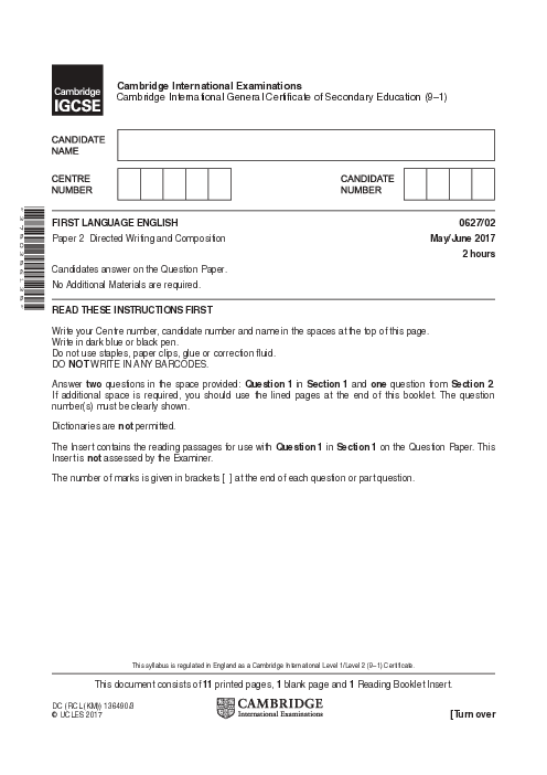 English-First Language 0627/02 May June 2017