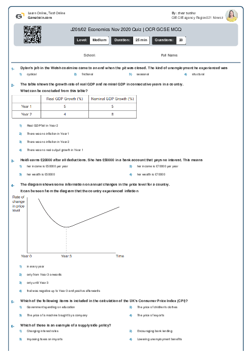  J205/02 Economics Nov 2020 Quiz | OCR GCSE MCQ