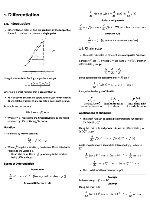 Mathematics (9709) Differentiation Revision Note