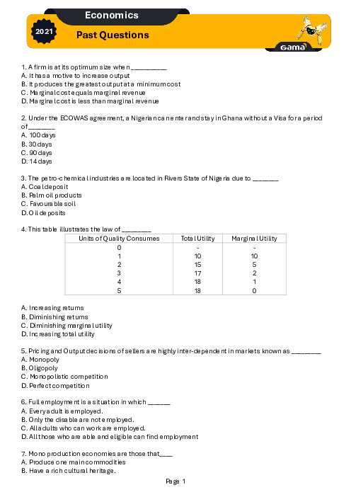 Economics 2021 Past Questions Word & PDF Included