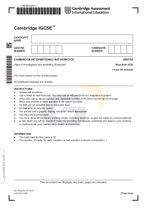 International Mathematics 0607/62 May June 2025