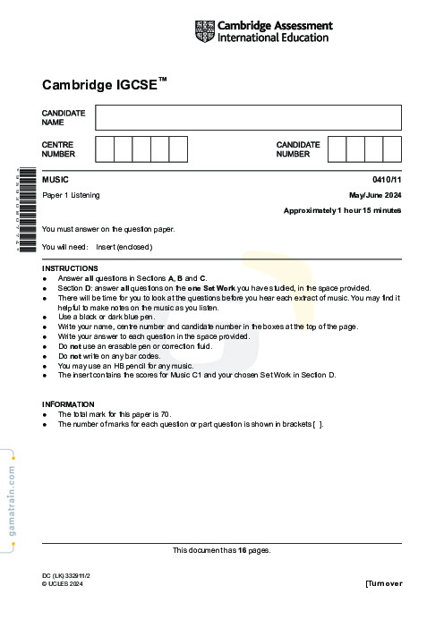 Music 0410/11 May June 2024