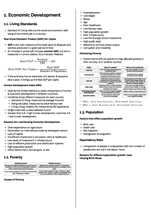 Economics (0455) Economic Development Revision Note