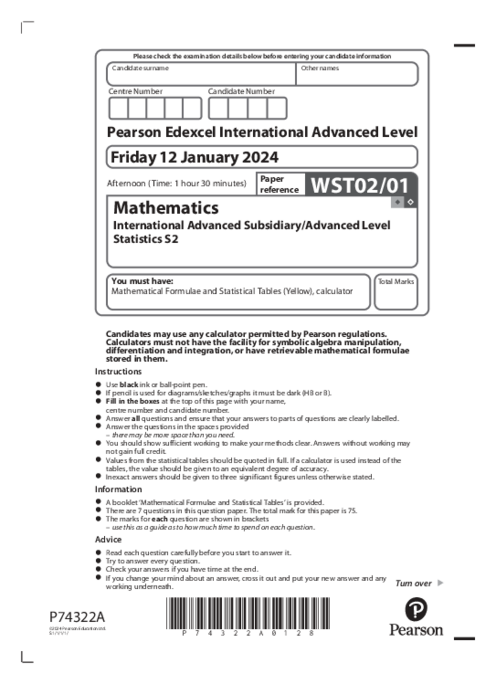 Statistics WST02/01 January 2024 