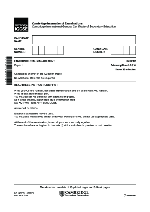 Environmental Management 0680/12 March 2016