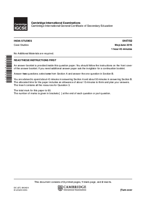 India Studies 0447/02 May June 2015