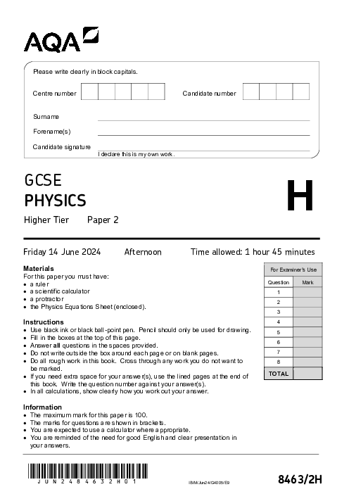 Physics 8463/2H June 2024