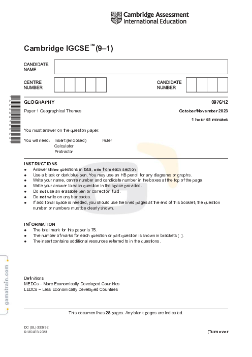 Geography 0976/12 Oct Nov 2023