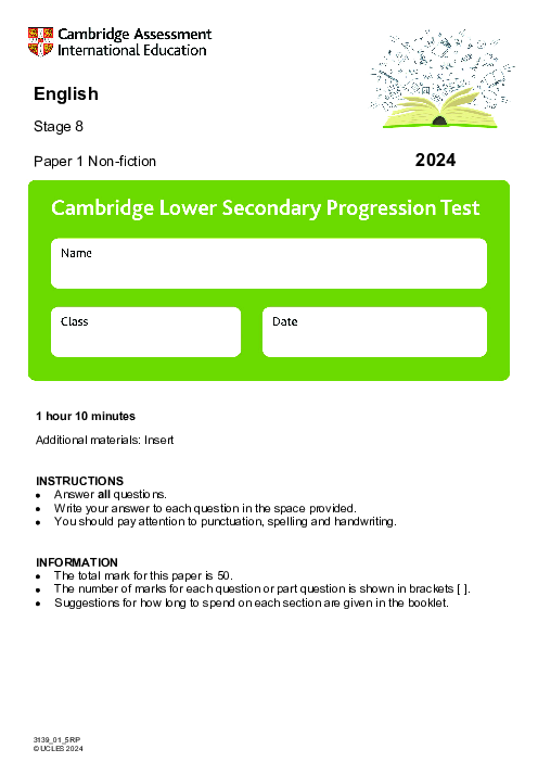 Progression Test Stage 8 English 2024 Paper 1