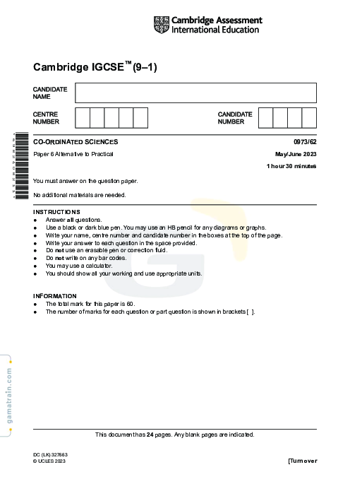 Sciences - Co-ordinated 0973/62 May June 2023