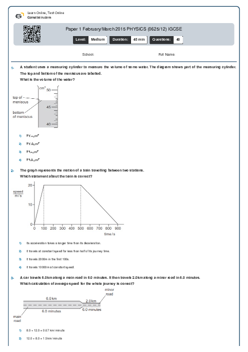 Paper 1 February/March 2015 PHYSICS (0625/12) IGCSE