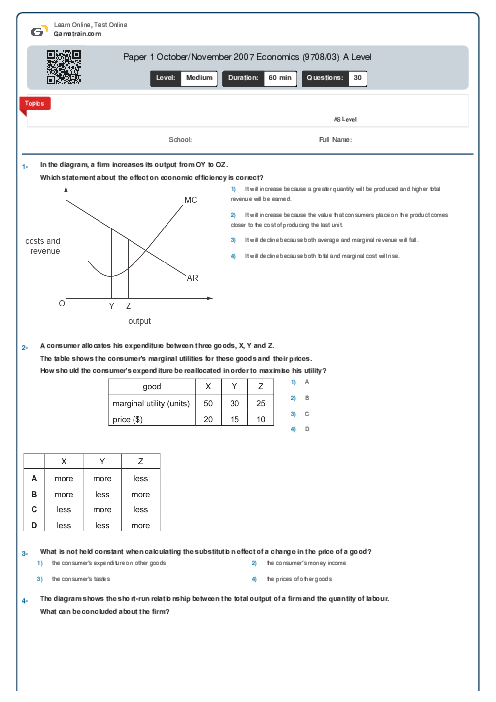 Paper 1 October/November 2007 Economics (9708/03) A Level