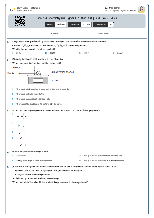  J248/04 Chemistry (A) Higher Jun 2022 Quiz | OCR GCSE MCQ
