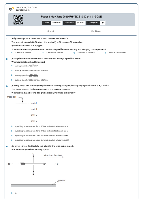 Paper 1 May/June 2019 PHYSICS (0625/11 ) IGCSE