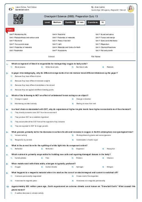 Checkpoint Science (0893) Preparation Quiz 13