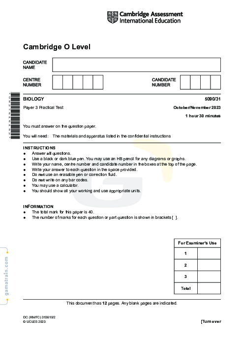 Biology 5090/31 Oct Nov 2023