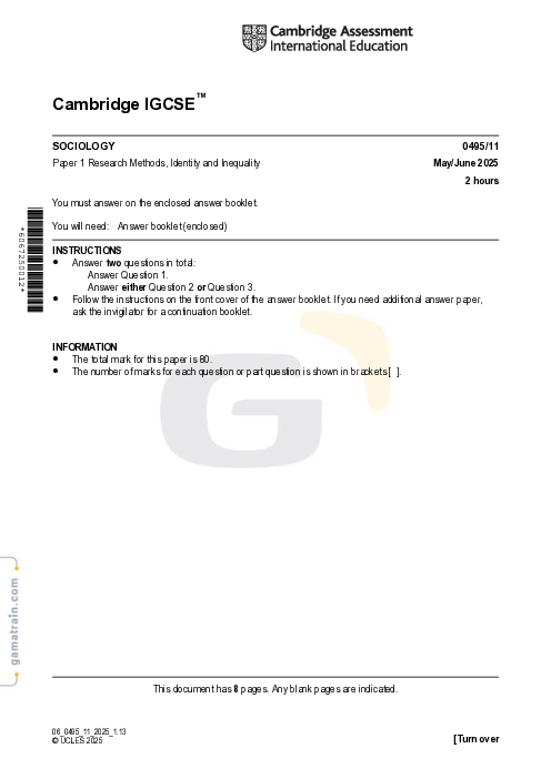 Sociology 0495/11 May June 2025